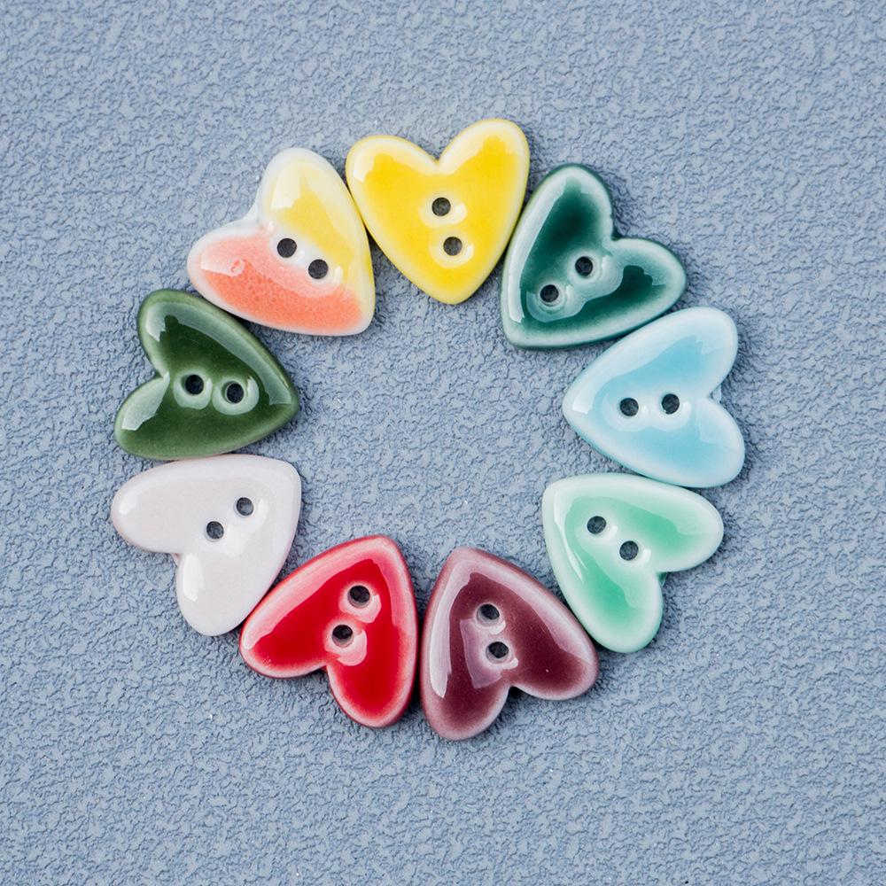 Handmade Small Ceramic Heart Buttons for DIY Brooch and Accessories