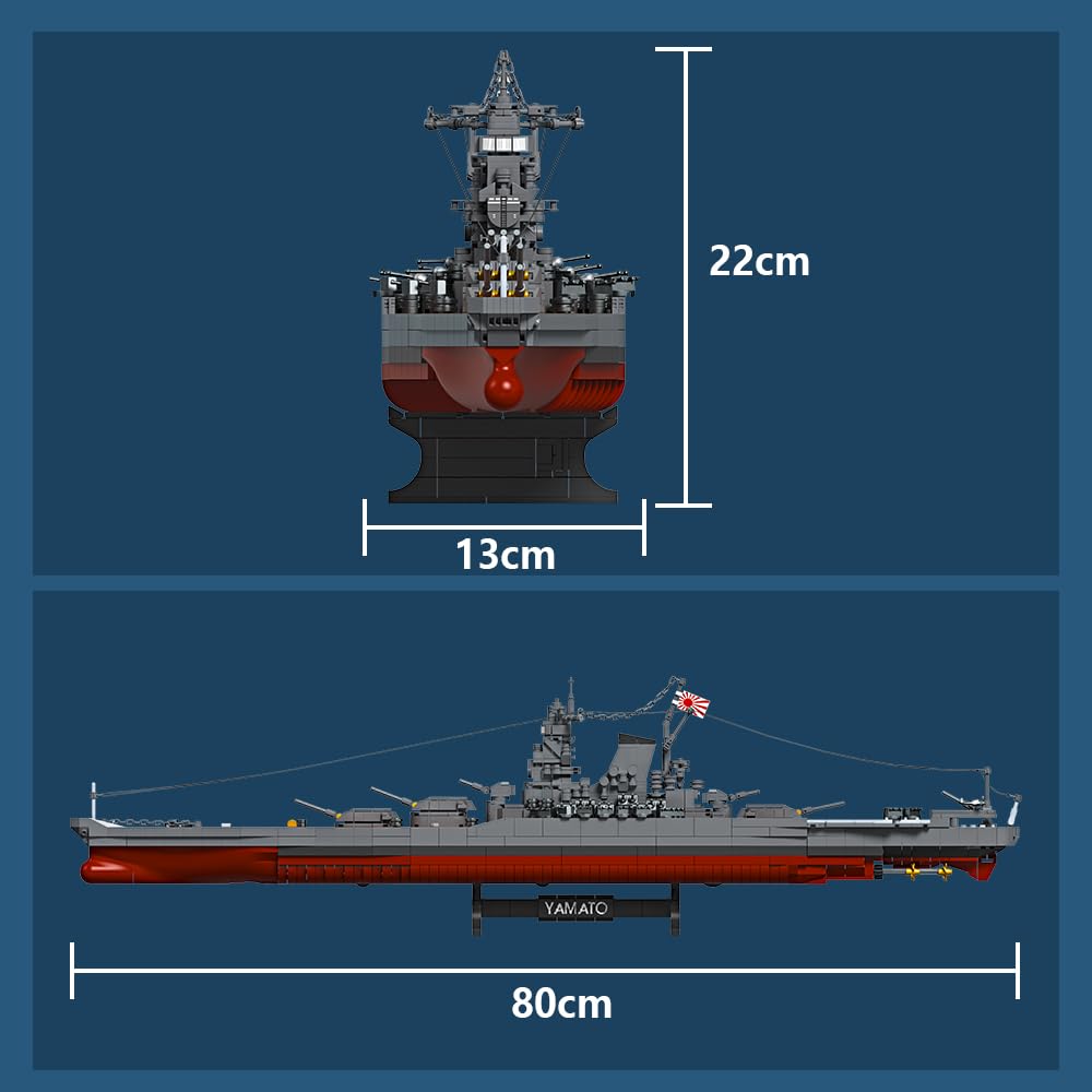 MISINI M7001 1:300 Japanese Yamato Battleship Building Block Set, 2569 Pieces, World War II Navy Ship MOC Toy, Great Battleship Model Assembly Gift an