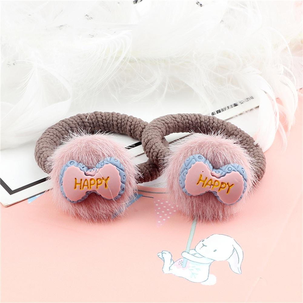 2PCS Sweet Colorful Hair Bands for Kids Girls Furry Fruits Bowknot Heart Winter Hair Ties Elastic Headband Hair Accessories Gift