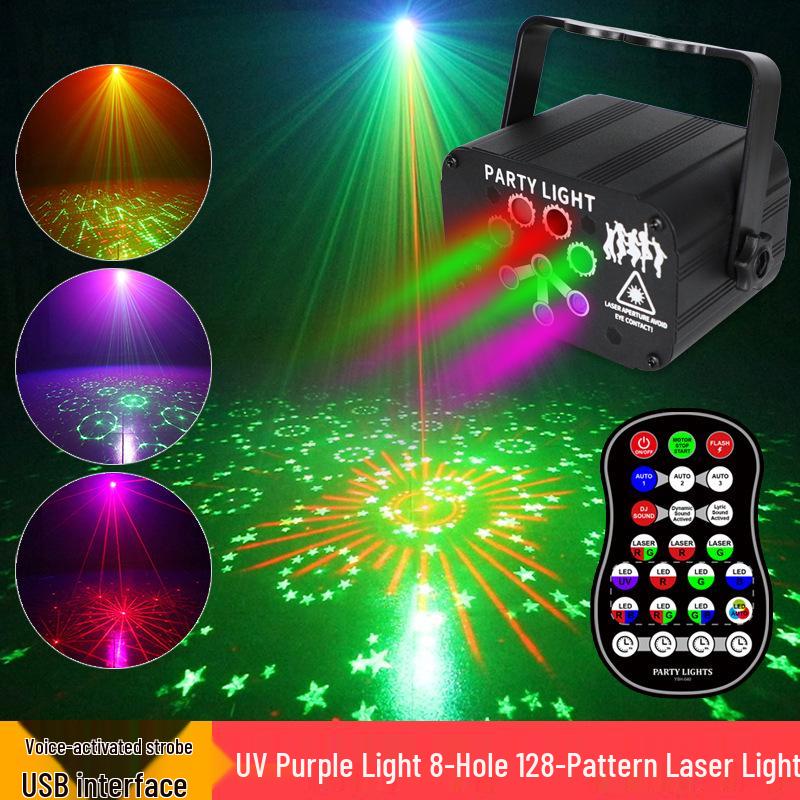 UV6 Mini Laserlicht - 8-Loch Farbwechselnde KTV-Atmosphäre und Bühnendekor Strahl-Stroboskoplicht