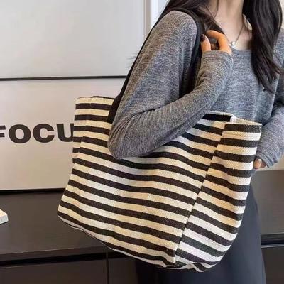 Commuter Canvas Bag Women's Large-capacity Tote Bag Bag New Striped Shoulder Mommy Tote Bag