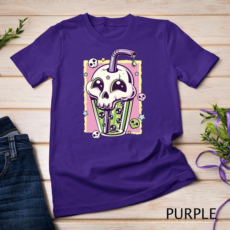 Kawaii Pastel Goth Creepy Skull Boba Bubble Tea Vaporwave Unisex T-shirt 8 XL