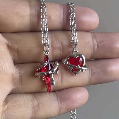 Gothic Necklace Set, Punk Heart Pendant, Dark Style Choker Necklace, Cool Statement Necklace