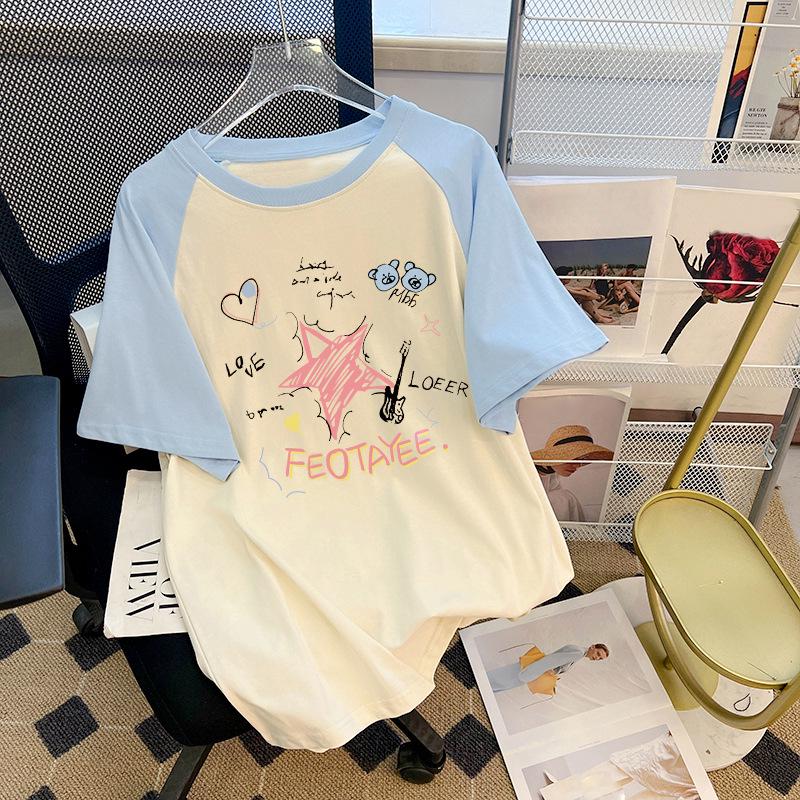 

Women s Pure Cotton Raglan Color Block Loose Fit T-Shirt - Summer 2024 Design Extra Large