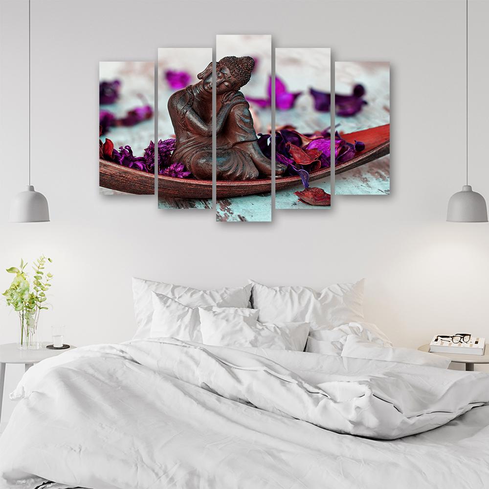 Five Piece Picture Canvas Print Buddha Flowers Feng Shui