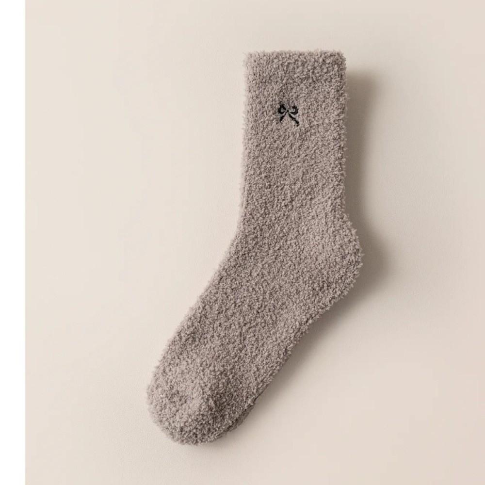 Bowknot Floor Socks Fleece Thickened Carpet Home Socks Autumn Winter Furry Plush Socks Women