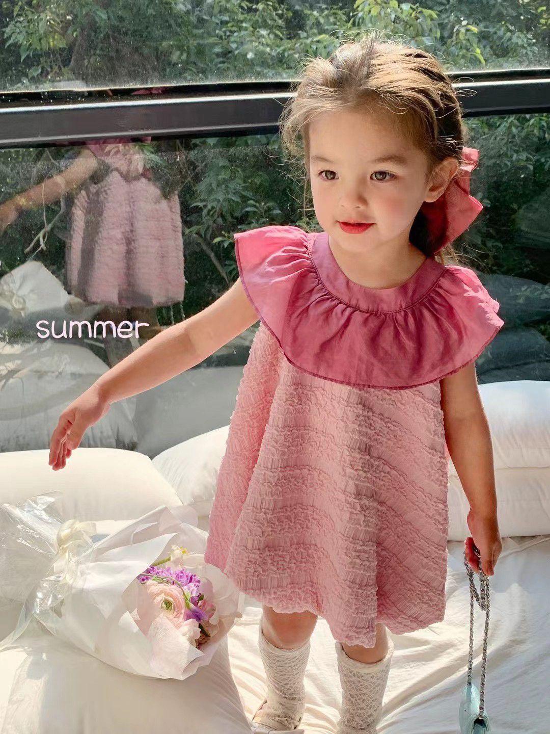 

Летнее платье без рукавов с оборками в корейском стиле для девочек - Модная однотонная одежда для детей 110 cm