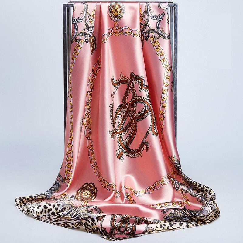 Square Silk Scarves Women 90*90Cm Satin Hijab Scarf Muslim Female Chiffon Shawls And Wrap Hair Head Scarves Pareo Bandanna