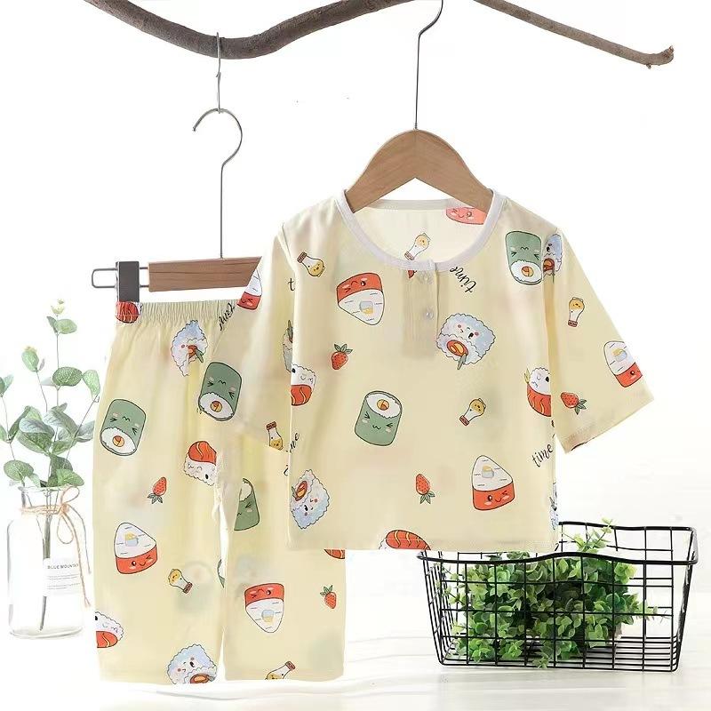 Summer Cotton Pajama Set Thin Air Conditioning Wear for Kids Baby Home Loungewear
