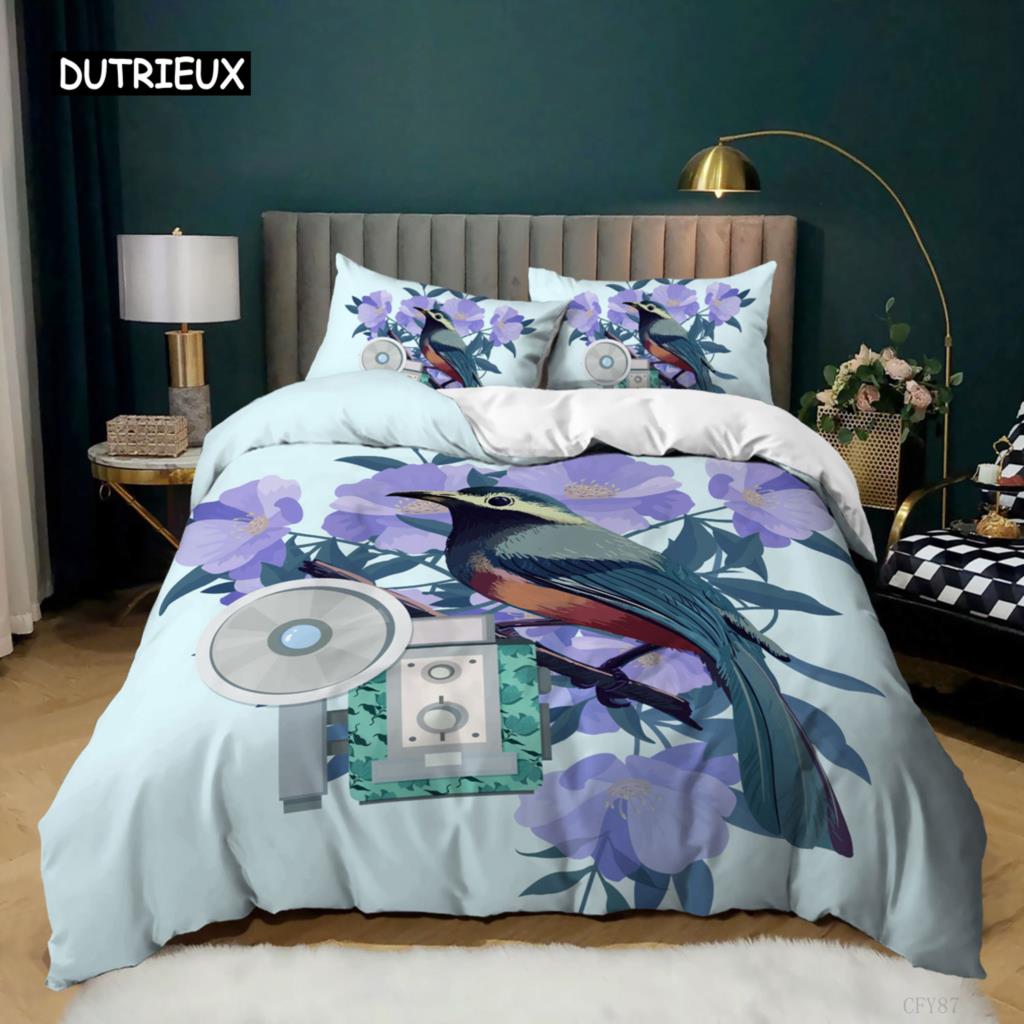 Papegoja påslakan King Size Realistiska Fåglar på Grenar Ara Tropiskt Vilda Djur Sängkläder Set Mjukt Polyester Påslakan