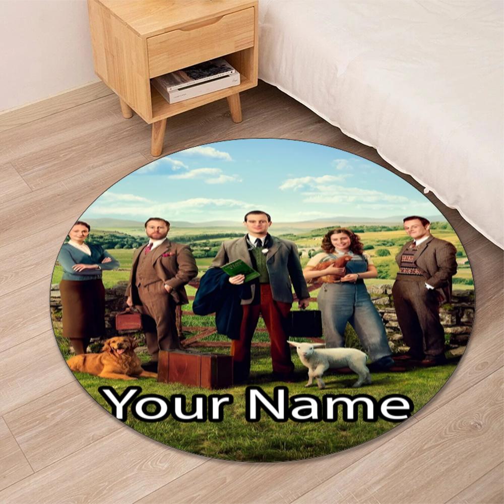 Custom Name All Creatures Great and Small Printed Round Rug Carpet Chair Rug Area Rug Entryway Doormats,for Office Chair Living Room Bedroom Kitchen R
