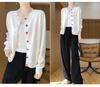 Women's 100% Wool Round Neck Long Sleeve Knit Cardigan with Cashmere Inner Layer