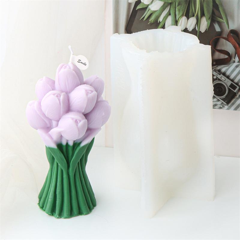Lily Flower Bouquet Silicone Candle Mold DIY Anemone Tulip Flower Bouquet Shaped Candle Plaster Decorative Home Accessory  Gift