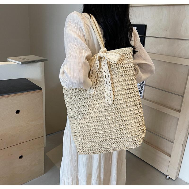 Seaside beach bag women's spring new fashionable large-capacity shoulder bucket bag casual woven bag