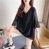 Dünnes Chiffon-Hemd für Damen Sommer Locker Temperament V-Ausschnitt Oberteil Halb Kurzärmelig