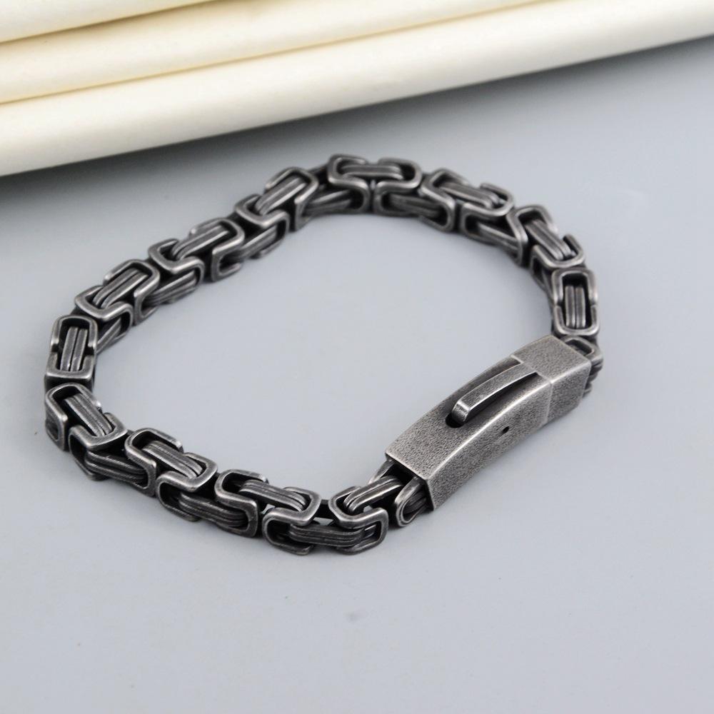 Hiphop Chunky Byzantine Bracelets,Retro 8mm Stainless Steel Braided Link Wristband,Punk Vintage Jewelry Gift for Men Boys