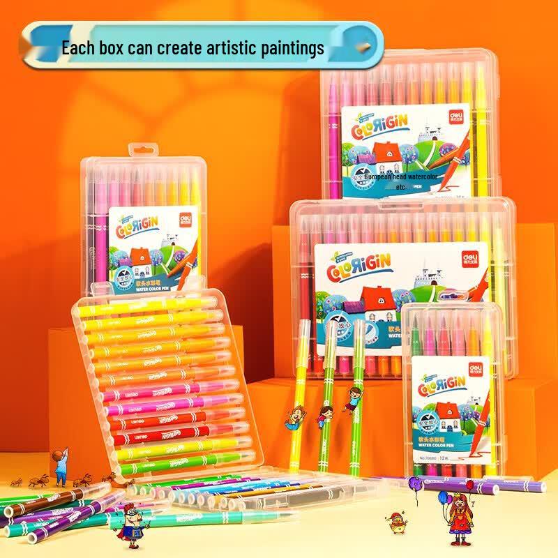 Deli 36-Color Soft-Tip Watercolor Pen Set