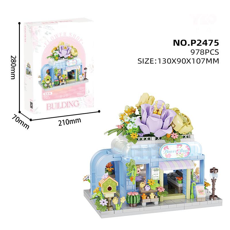 Bouquet Blumenladen Moc Baustein Straßenansicht Mini-Bausteine Bauklötze Stadtladen Partikel-Baustein-Set für Erwachsene