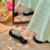 Mint Woven Glossy Flip Flops Women's Platform Holiday Style Bread Slippers