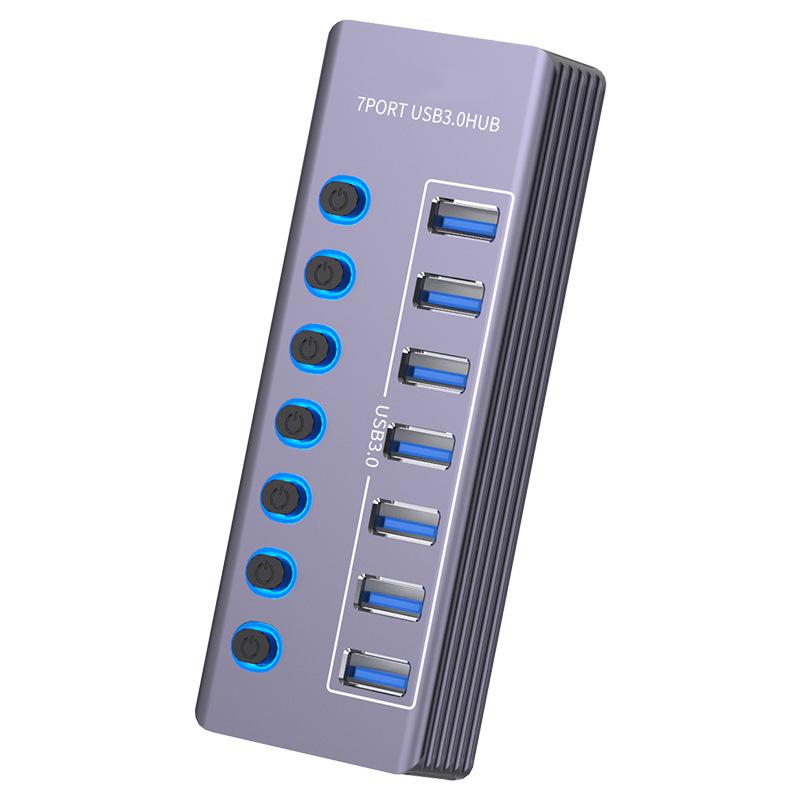 

U307 High Speed USB 3.0 Hub 5Gbps Data Transfer Aluminum Alloy 7-Port Splitter As Shown A