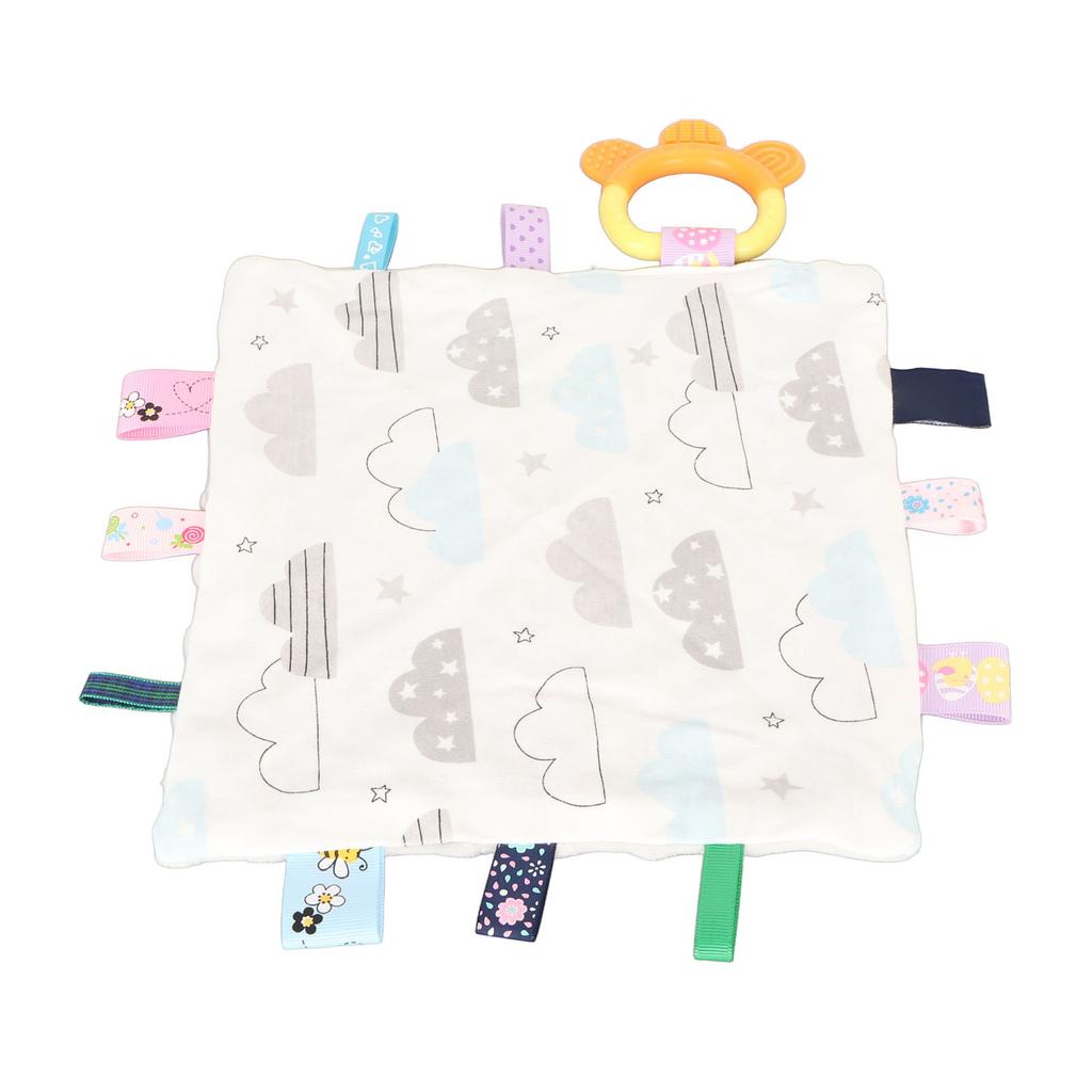 Baby Tags Sicherheitsdecke Weiche Baumwolle Niedliches Wolkenmuster Beruhigende sensorische Decke mit Beißring