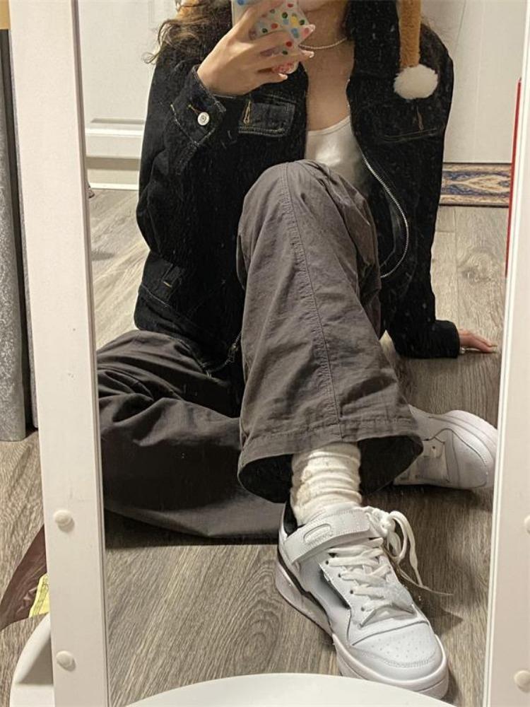 2024 Zipper Jeans Solide Streetwear Mäntel Frauen Mode Taschen Y2k Ästhetische Jacke Weibliche Drehen Unten Kragen Punk Vintage Denim Jacken 2024