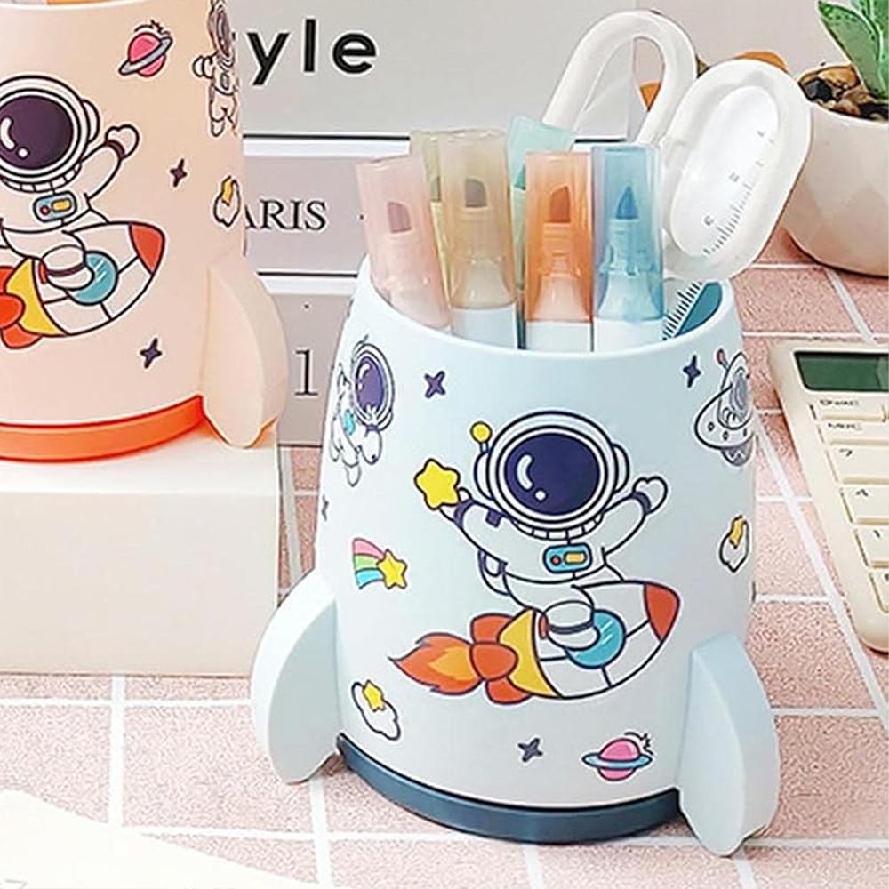 Cartoon Pen Holder Rocket Pen Holder for Stickers Office Student Desktop Pen Storage Box, Office Storage Makeup Brush Box