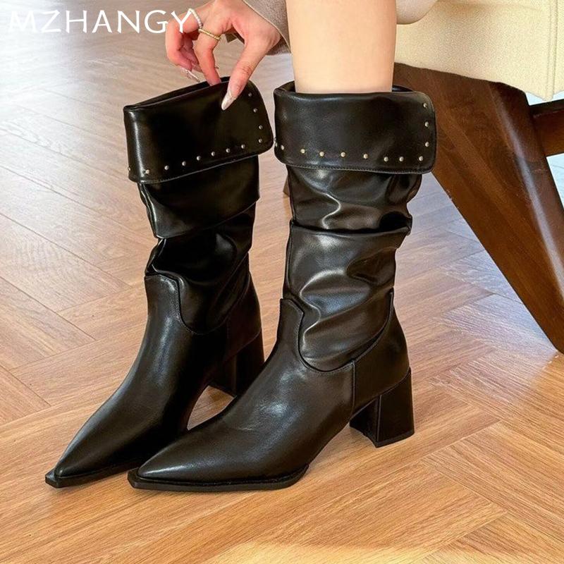 Špicatá špička Dámské Kožené Sněhové kotníkové boty Šaty Móda Útulné Teplé Chelsea Boty Dámské 2025 Trend Nový Zimní Sexy Botas Mujer