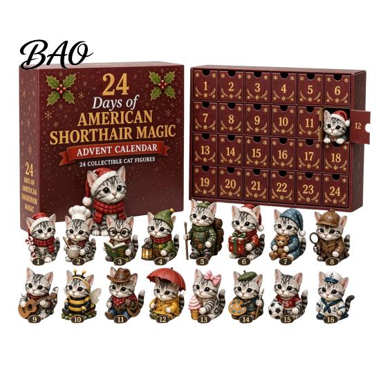 24 Day Countdown Surprise Magic Animal Advent Calendar, 24-Day Highland Cow/Cat/Sheep/Red Bird Acrylic Ornament Set, Unique Christmas Gifts for Her 2D