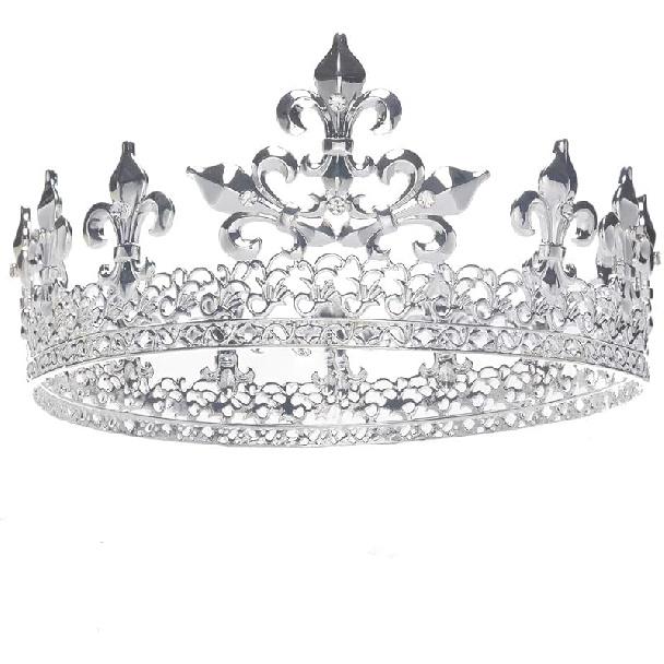 S SNUOY King Crown Full Round Crown Cake Topper Prom Party Hats Birthday Crown for Men