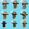 Camouflage Round Edge Hat Headgear Set Outdoor Mountaineering Bucket Hat Drawstring Windproof Benny Hat Travel Mountaineering Fishing Hat