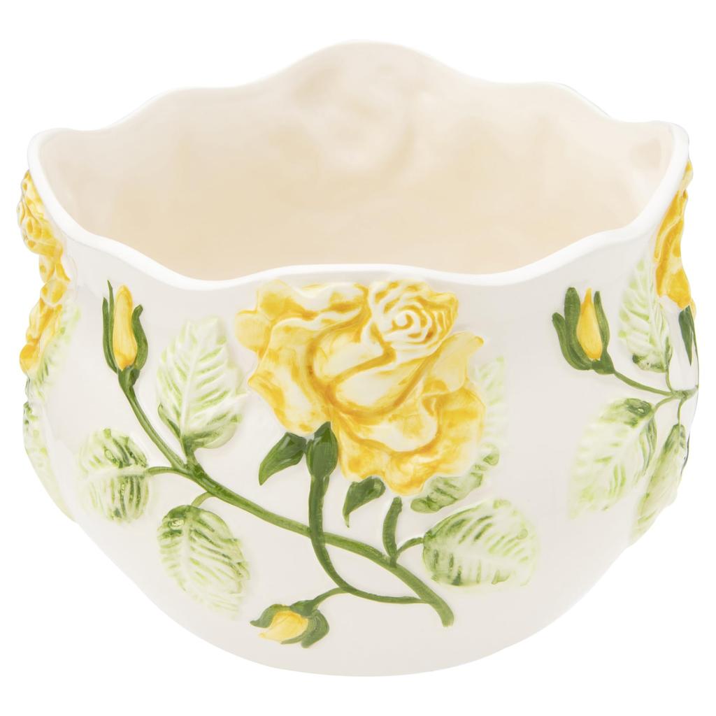 ceramic flower yellow with drainage suitable for direct Portuguese-made pot, rose, 18cm, hole, planting, pan-h233y
