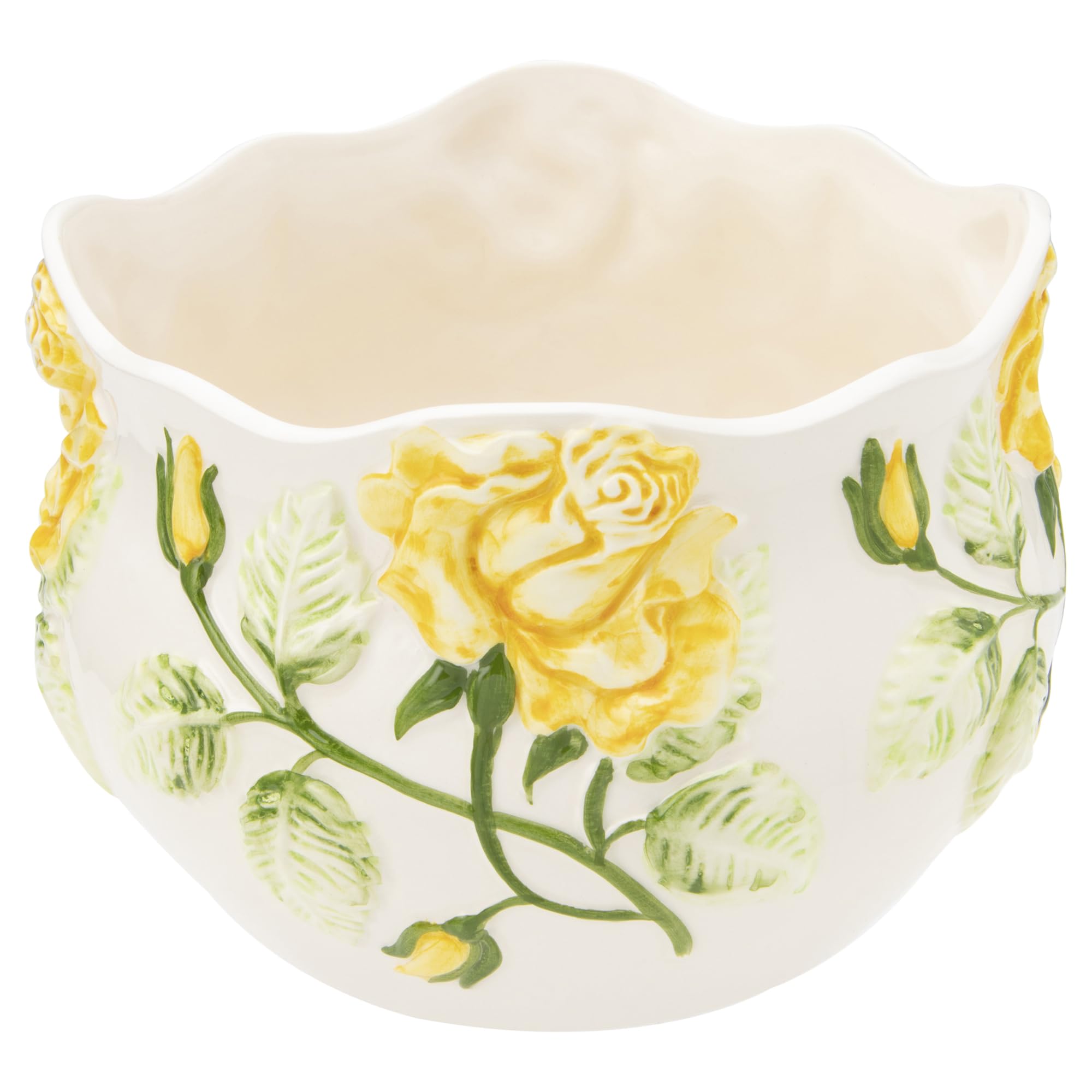 

керамический цветок желтый с дренажем подходит для прямого горшка португальского производства, роза, 18см, отверстие, посадка, кашпо-h233y