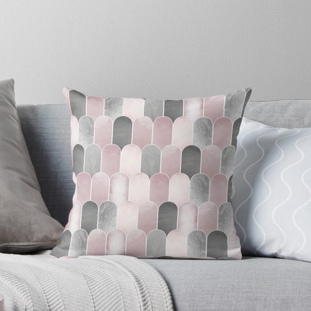 Mid Century Arches In Blush Pink and Grey Throw Cushions & Pillows Without Core