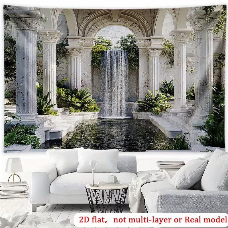2D Classic Column Waterfall Wall Tapestry Archway Landscape Background Cloth