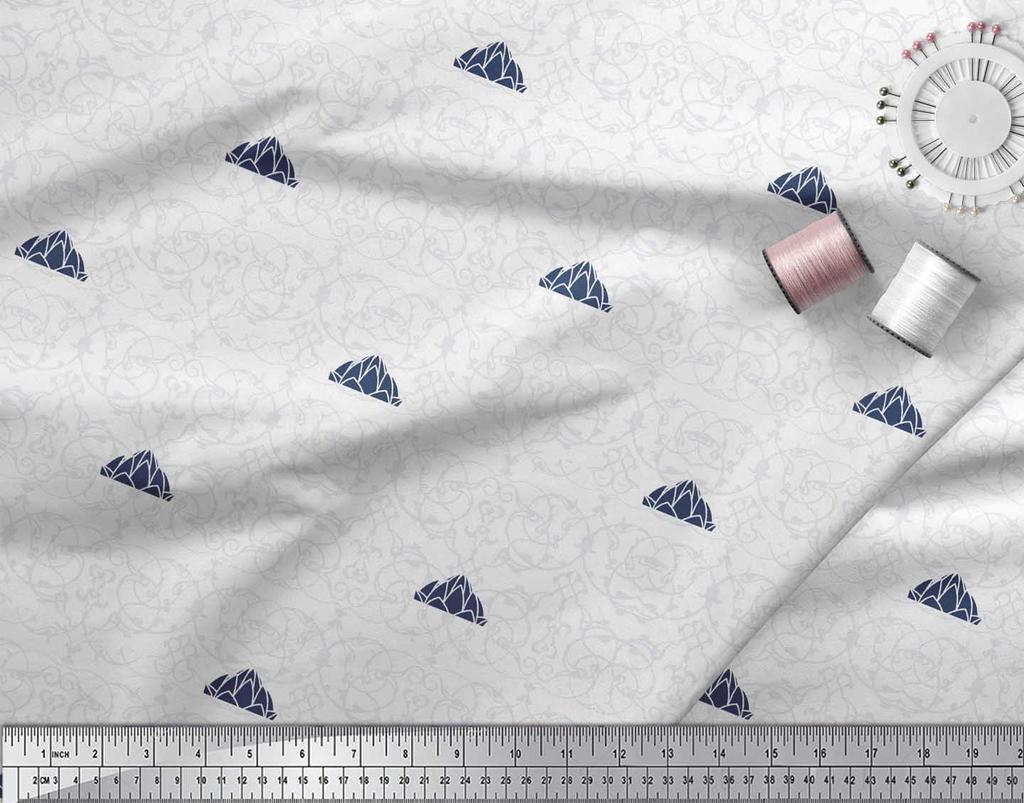 Soimoi Black Japan Crepe Satin Fabric Damask & Lotus Temple Architectural Print Fabric by the Metre 42 Inch