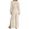 Women's Casual V-neck Long Sleeved Shirt Long Pants Two-piece Set