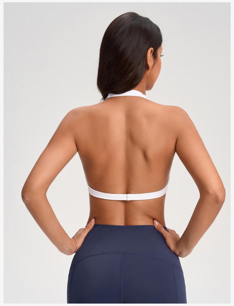 European & American Halter Push-Up Sports Bra - Nude Feel, Skin-Friendly Open Back Yoga Style, Women's Fashion YG-1005