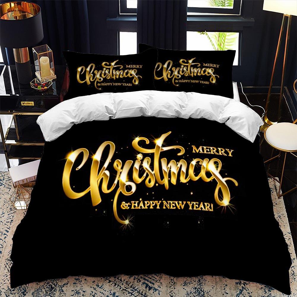 Christmas Polywster Duvet Cover Set King Queen Size Winter Red Santa Claus Gift Merry Christmas For Boys Girls Teens Bedding Set