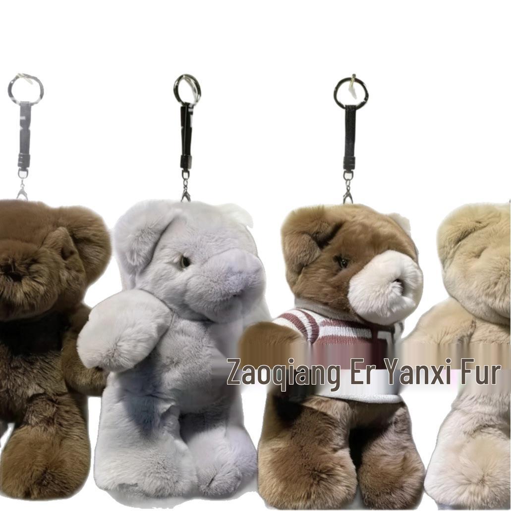 

30cm Rex Rabbit Fur Little Bear Doll Pillow with Handbag Pendant - Ideal Birthday Gift 30cm