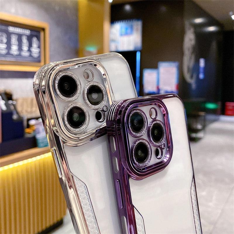Clear Plating Bumper Phone Case For Iphone 14 13 12 11 Pro Max 14 Plus 14pro Shockproof Lens Protection Transparent Back Cover