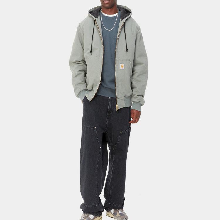 Carhartt WIP SS23 Active Jacket Classic Solid Color Canvas Distressed Loose Cotton Warm Hooded Jacket Men jackets Smoke-Green I027360-1ND-3K