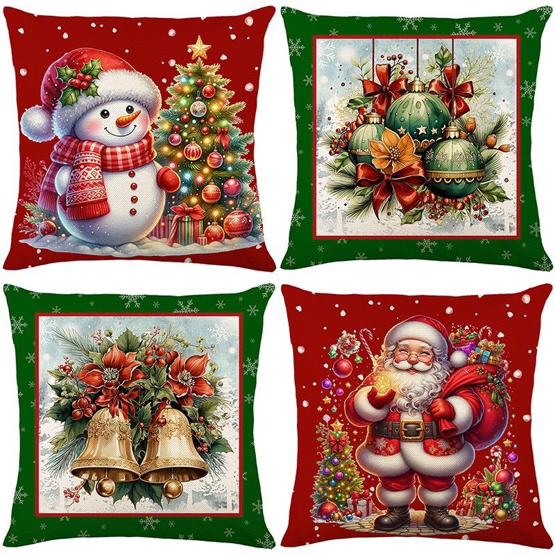 Christmas Theme Short Plush Pillow Cover Set Holiday Print Cushion Case for Living Room Sofa Home Decor 45x45cm