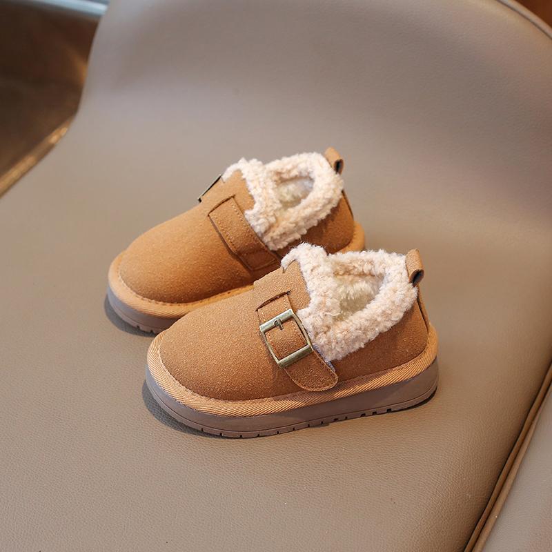 Kids Casual Shoes 2024 New Winter Shoes for Children Khaki Beige Versatile Boys Girls Warm Fashion Outdoor Cotton Shoes Non-slip