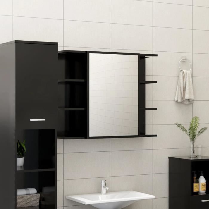 VidaXL Armoire à miroir de salle de bain Noir 80x20,5x64 cm Aggloméré