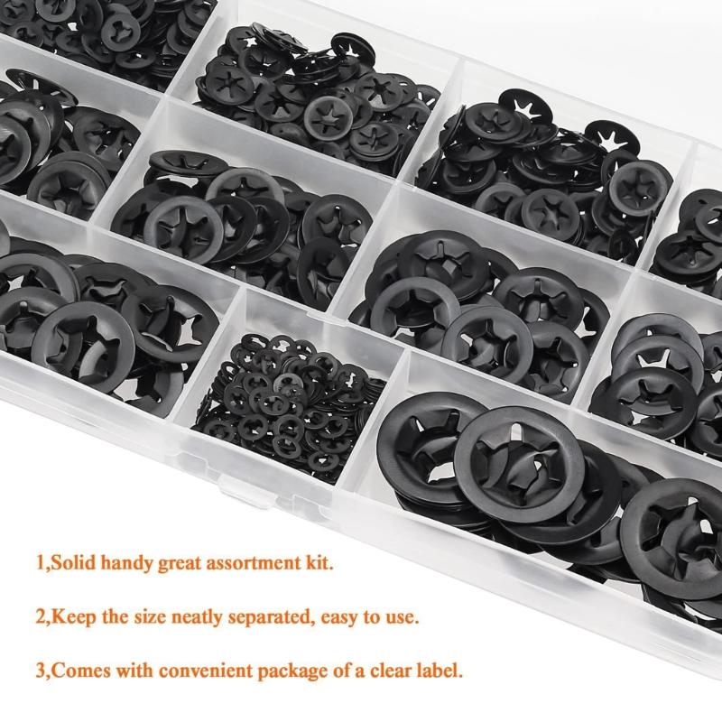 360Pcs 9 Sizes Internal Tooth Star Lock Washers Replacement Quick Speed Locking Washers Retaining Clips Fasteners