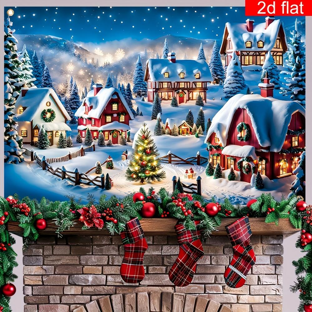 2D flat banner 1 Christmas decoration banner polyester can be hung winter fairyland Christmas house pattern