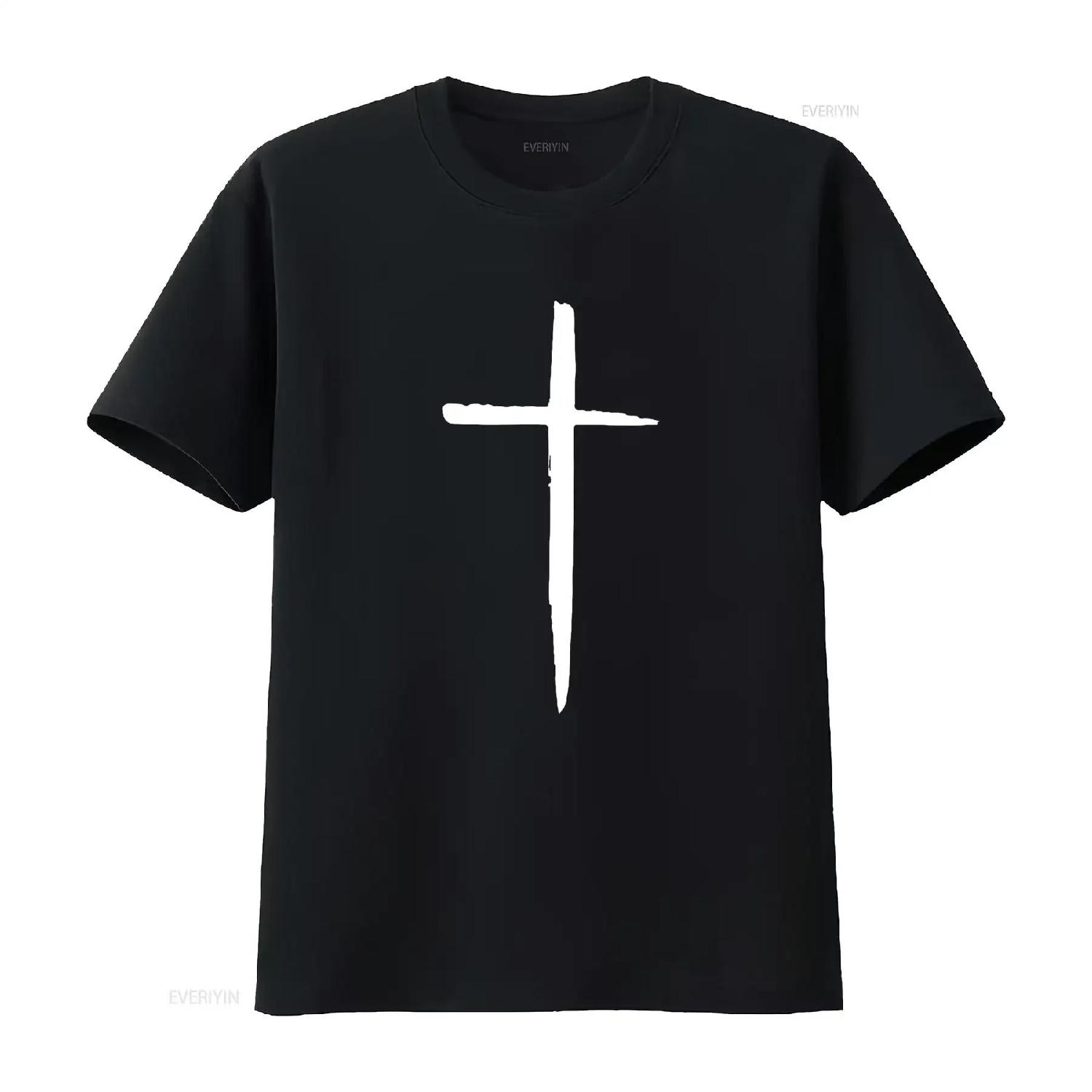 

Cross Crucifix Jesus Religion Faith Believer Belief T Shirt vintage Washed Top For Everyday Wear designer clothes Breathable XXXXXL чорний