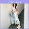 Floral Dress And Blue Sweater Cardigan Set For Summer Casual Wear