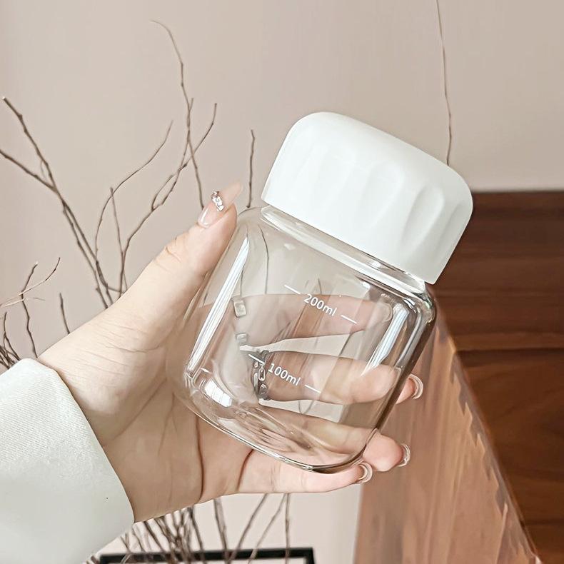 High Value Glass Chubby Cup Sealed Graduated Cup High Temperature Resistant Coffee Soy Milk Milk Cup Plus Cup